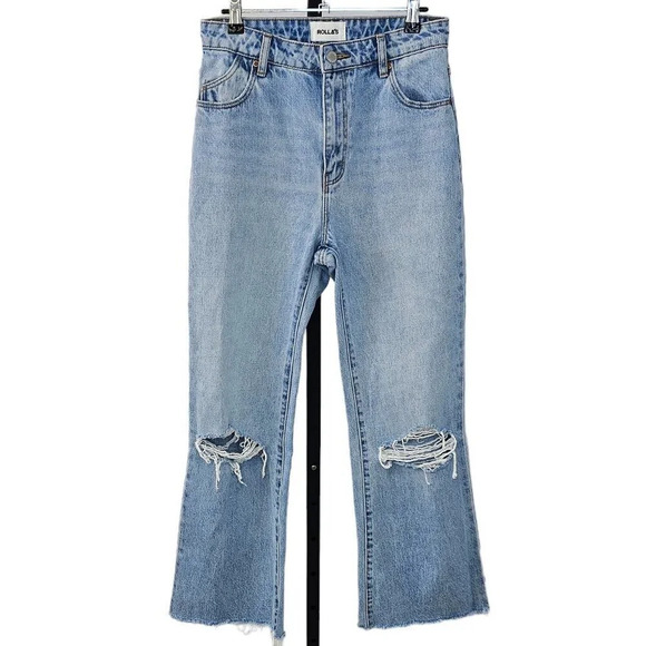 Revolve ROLLA'S East Coast Flare Crop Size 27 Blue Distressed High Rise Liv Worn - Picture 1 of 13